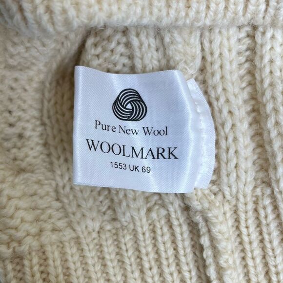 Vintage Highland Home 100% Wool Cream Cable Knit Fisherman Sweater Unisex Medium - Picture 8 of 13
